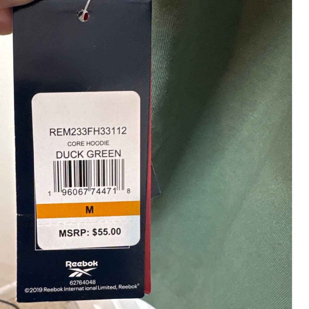 Reebok Core Hoodie Duck Green Fleece Lined Men's M MSRP $55 NWT - Picture 4 of 4